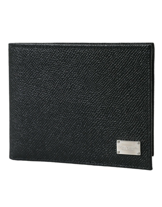 Dolce & Gabbana Black Calfskin Leather Bifold Card Holder Logo Wallet