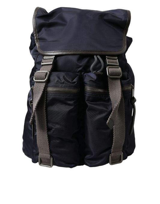 Dolce & Gabbana Blue Brown Nylon Leather Rucksack Backpack Bag