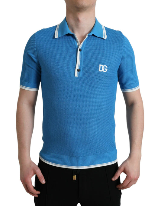 Dolce & Gabbana Blue Logo Collared Short Sleeve T-shirt