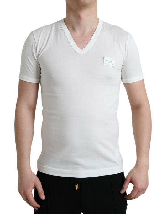 Dolce & Gabbana White Logo Plaque Short Sleeve Vneck T-shirt