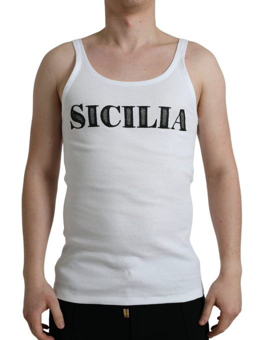 Dolce & Gabbana White Sicilia Cotton Sleeveless Tank T-shirt