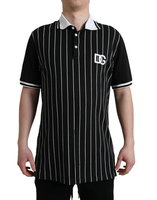 Dolce & Gabbana Black White Stripes Logo Collared Polo T-shirt