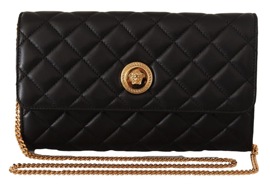 Versace Elegant Black Nappa Leather Evening Bag