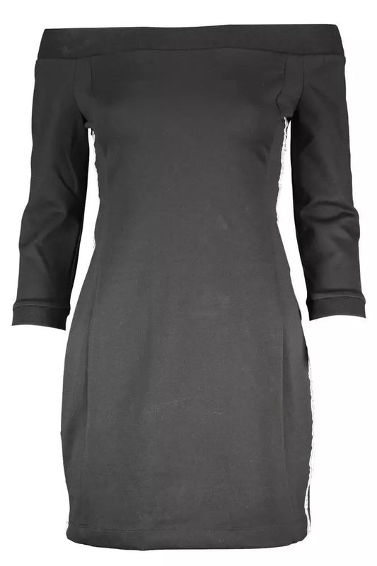 Calvin Klein Elegant Off-Shoulder Black Dress with Contrast Details