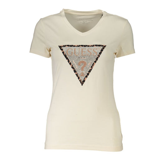 Guess Jeans Chic V-Neck Rhinestone Tee in White