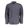 La Martina Blue Button-Down Cotton Shirt with Embroidery