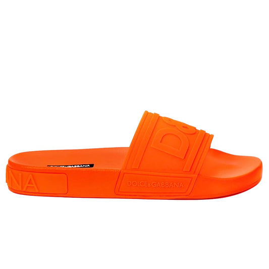 Dolce & Gabbana Chic Orange Logo Print Rubber Slippers