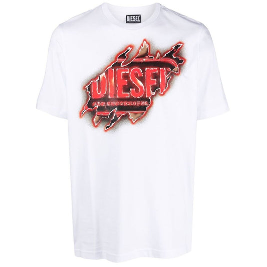 Diesel White Cotton Tee with Vibrant Chest Print