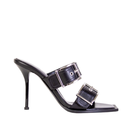 Alexander McQueen Elegant Heeled Black Leather Sandals