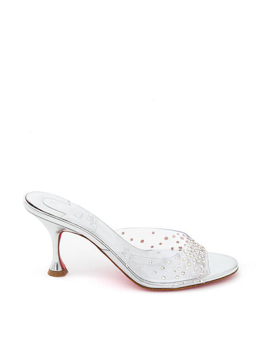 Christian Louboutin Crystal Embellished Silver Mules