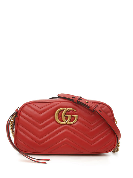 Gucci Elegant Red Leather Marmont Shoulder Bag