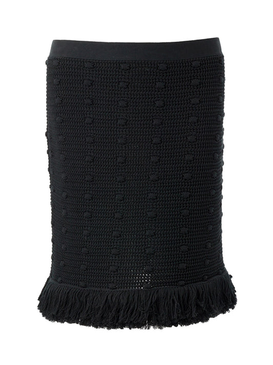 Bottega Veneta Elegant Black Cotton Skirt with Pompom Details