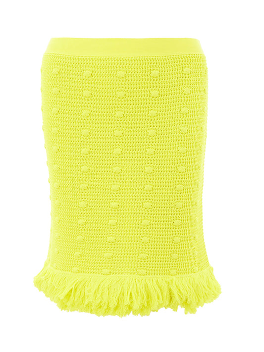 Bottega Veneta Radiant Yellow Fringed Pencil Skirt
