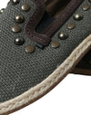 Dolce & Gabbana Gray Linen Leather Studded Loafers Shoes