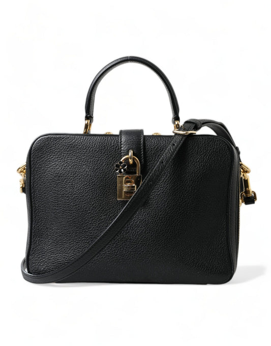Dolce & Gabbana Black Leather Rosaria Box Top Handle Shoulder Bag