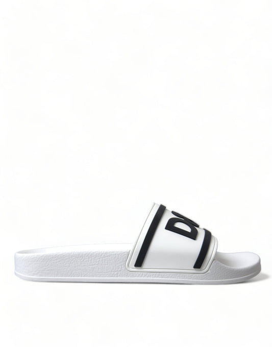 Dolce & Gabbana Chic White Designer Slides with Logo Detail
