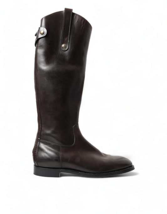 Dolce & Gabbana Elegant Dark Brown Knee High Rider Boots