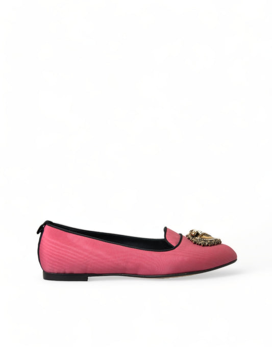 Dolce & Gabbana Pink Black Devotion Slip On Flat Shoes