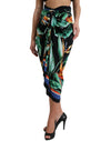 Dolce & Gabbana Black Strelitzia High Waist Wrap Midi Skirt