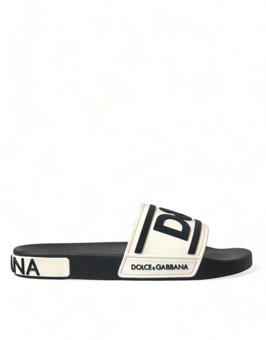 Dolce & Gabbana Black White Rubber Sandals Slippers Men Shoes