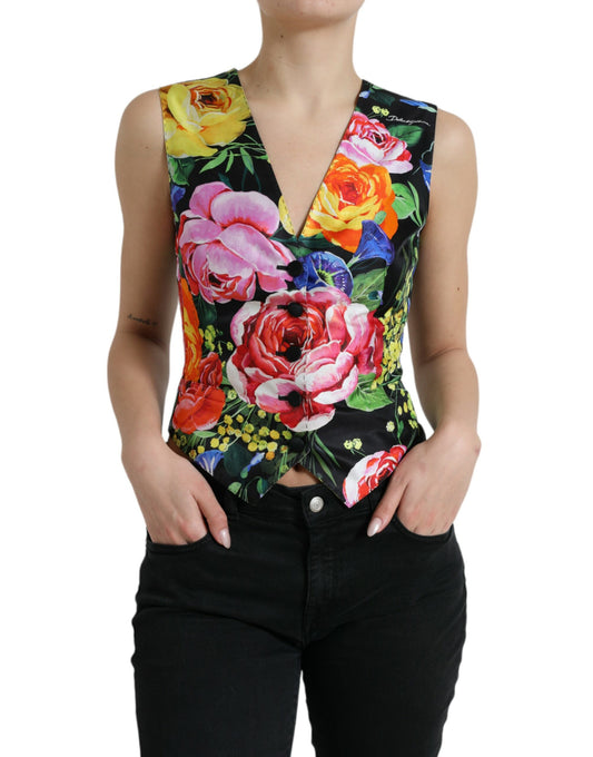 Dolce & Gabbana Multicolor Floral Button Waistcoat Vest Top