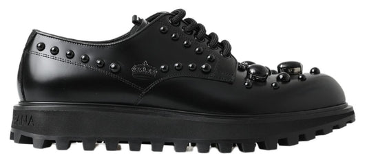 Dolce & Gabbana Elegant Studded Black Leather Derby Shoes