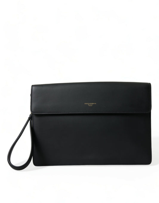Dolce & Gabbana Black Calf Leather Large Logo Document Holder Clutch Bag
