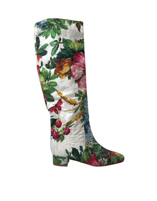 Dolce & Gabbana Floral Brocade Knee High Boots