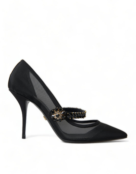 Dolce & Gabbana Crystal-Embellished Black Mary Jane Stilettos