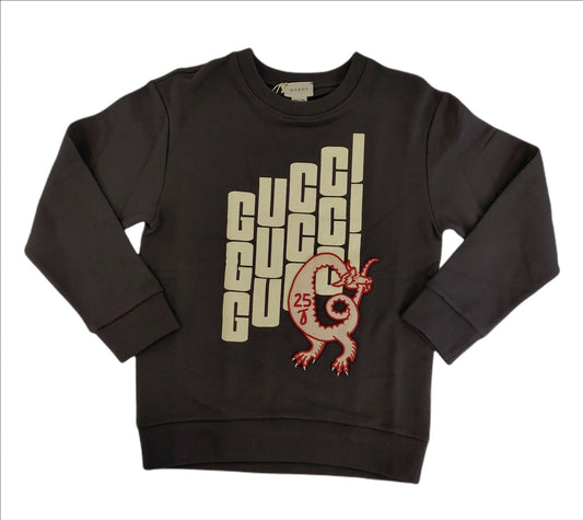Gucci Boys Black Cotton Logo Print Dragon Patch Sweatshirt