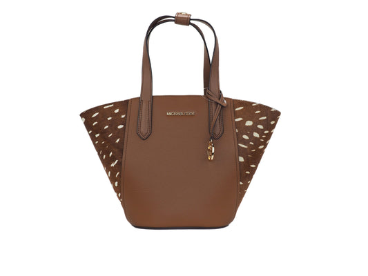 Michael Kors Portia Small Pebbled Leather and Haircalf Tote Handbag (Brown Multi)