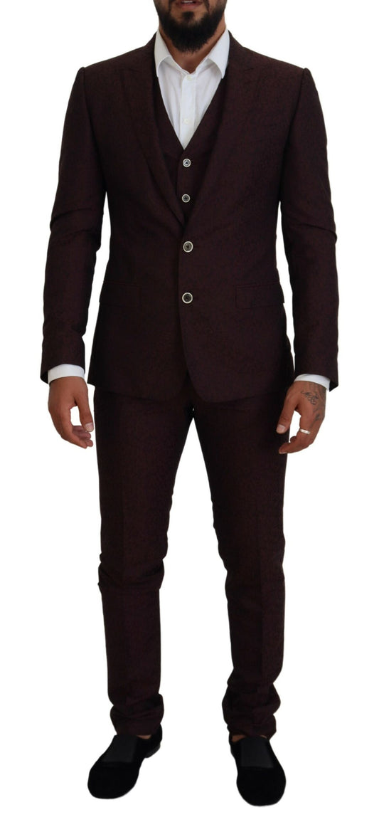 Dolce & Gabbana Maroon Wool Silk 3-Piece Martini Suit