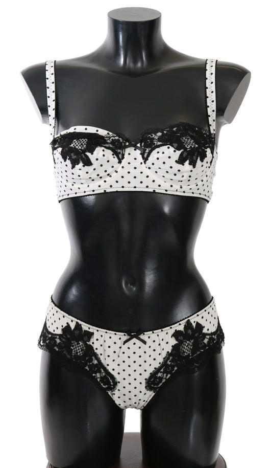 Dolce & Gabbana Elegant White & Black Lace Silk Lingerie Set