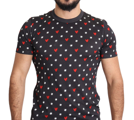 Dolce & Gabbana Chic Gray Cotton T-Shirt with Heart Prints