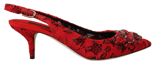 Dolce & Gabbana Ruby Red Crystal Slingback Heels