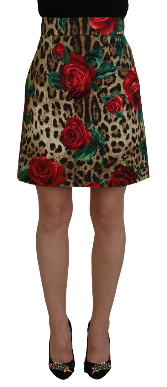 Dolce & Gabbana Elegant Leopard Rose Print Mini Skirt