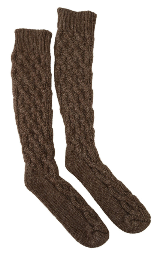 Dolce & Gabbana Brown Wool Knit Calf Long Women Socks