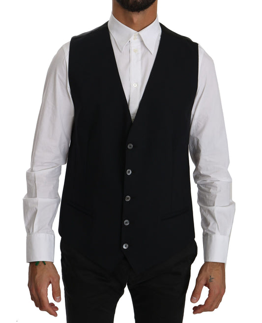 Dolce & Gabbana Sleek Black Cotton Blend Dress Vest