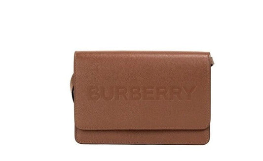 Burberry Hampshire Small Tan Embossed Logo Smooth Leather Crossbody Handbag