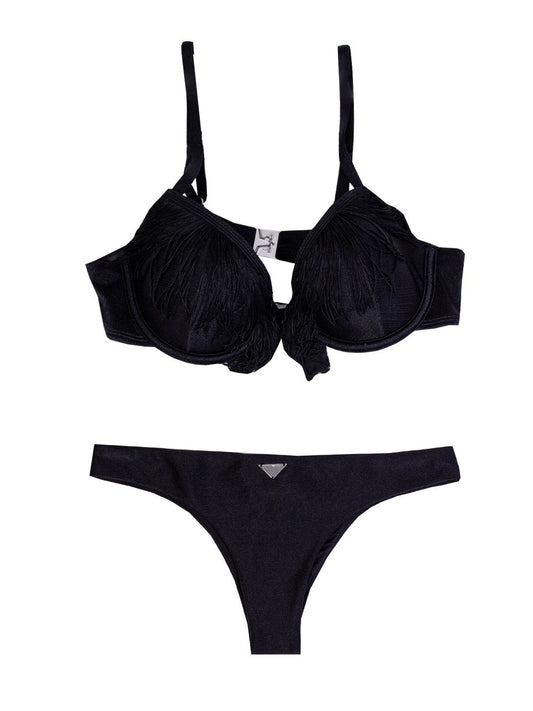 Emporio Armani Elegant Fringed Black Triangle Bikini