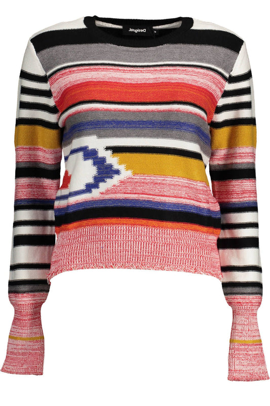 Desigual Chic Pink Round Neck Sweater with Contrasting Detail