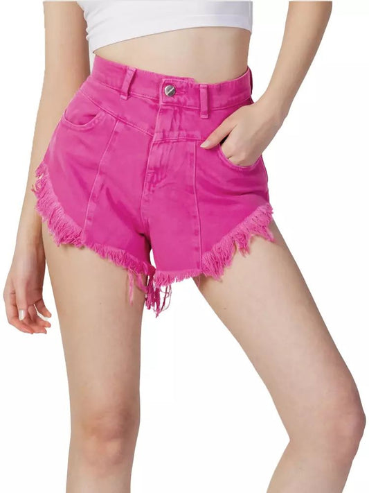 Hinnominate Chic Fuchsia Cotton Shorts with Fringed Edge
