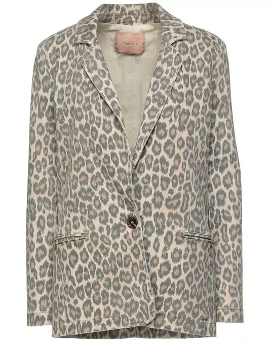 Twinset Chic Leopard Print One-Button Jacket