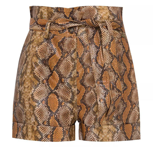 Twinset Python Print Eco-Leather Chic Shorts