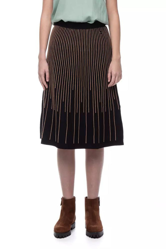 Twinset Elegant Gold-Striped Midi Skirt