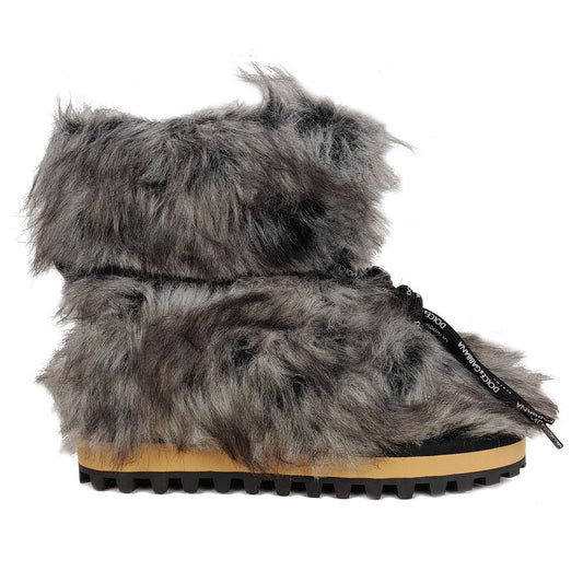 Dolce & Gabbana Chic Gray Eco Fur Ankle Boots