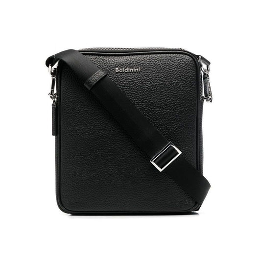 Baldinini Trend Sleek Black Leather Double Zip Messenger Bag