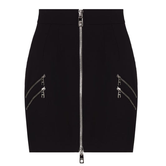 Dolce & Gabbana Chic Multi-Zipper Black Skirt with Leopard Lining