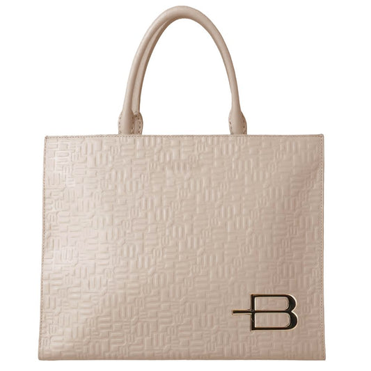 Baldinini Trend Chic Beige Calfskin Handbag with Logo Motif