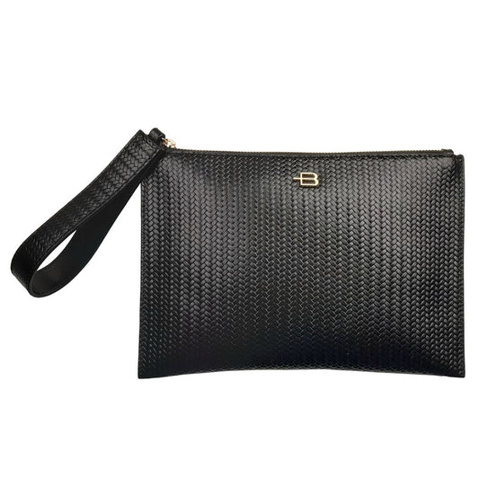 Baldinini Trend Elegant Black Clutch Bag with Woven Motif
